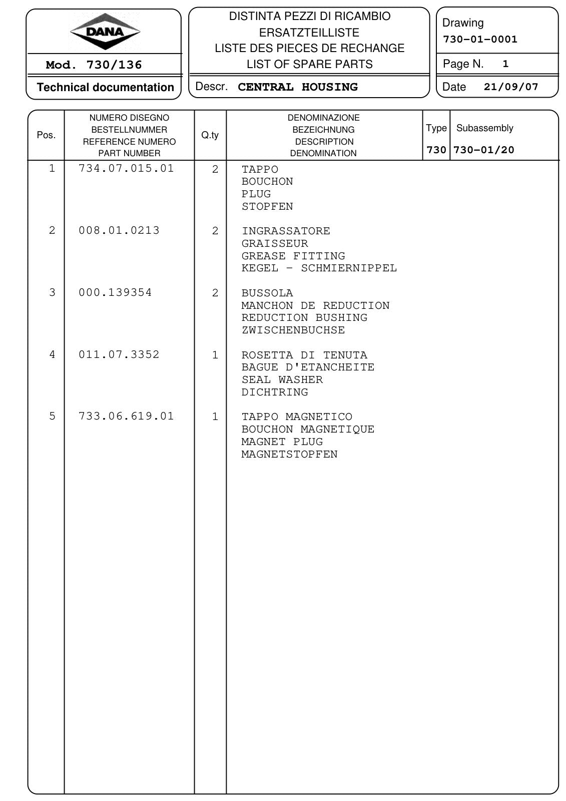 Dana Spicer 730/136 Front Axle Parts Catalog for John Deere Tractor (John Deere AL178614) – sample page 1