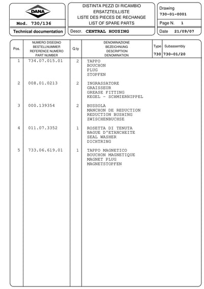 Dana Spicer 730/136 Front Axle Parts Catalog for John Deere Tractor (John Deere AL178614) – sample page 1