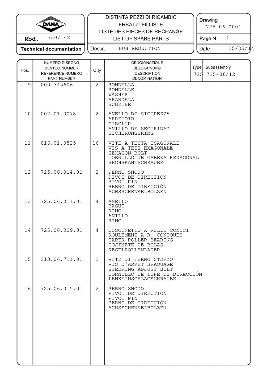 Dana Spicer 730/148 Front Axle Parts Catalog for John Deere Tractor – sample page 2