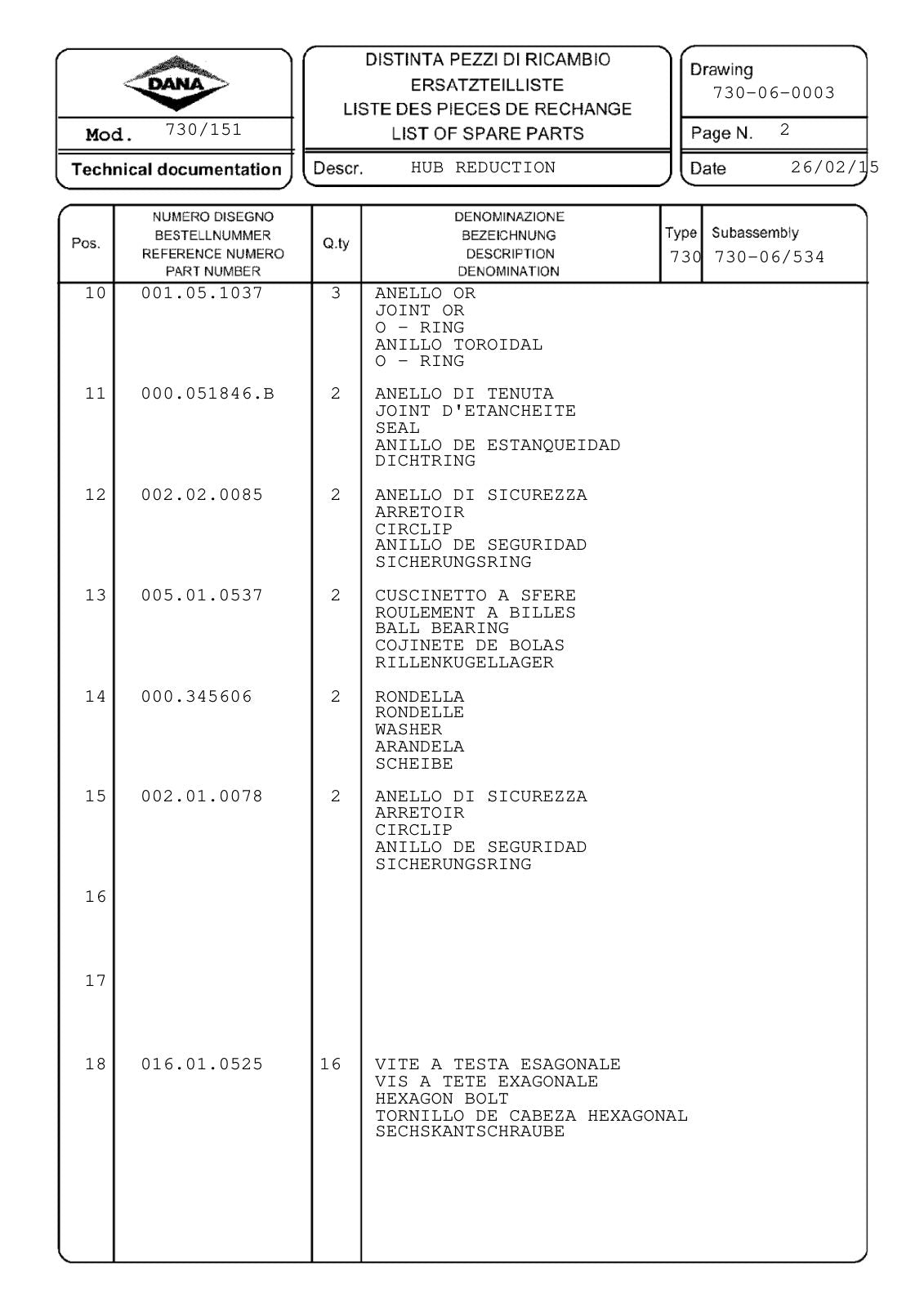 Dana Spicer 730/151 Front Axle Parts Catalog for Tractor – sample page 3