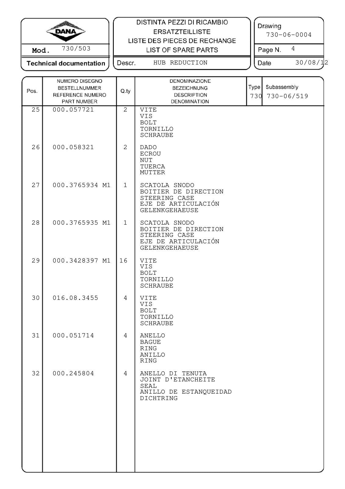 Dana Spicer 730/503 Front Axle Parts Catalog for Tractor – sample page 3