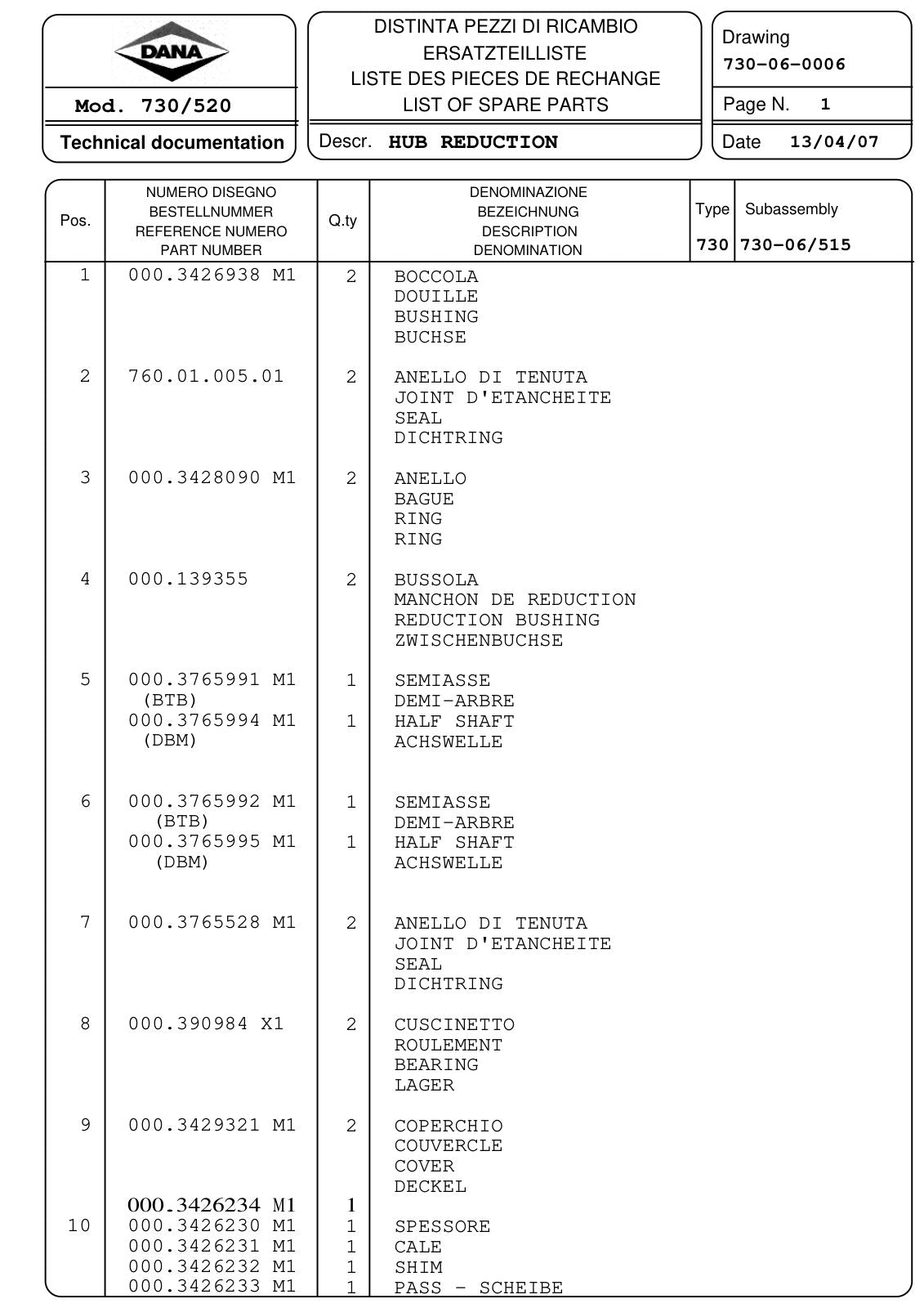 Dana Spicer 730/520 Front Axle Parts Catalog for Massey Ferguson Tractor – sample page 3