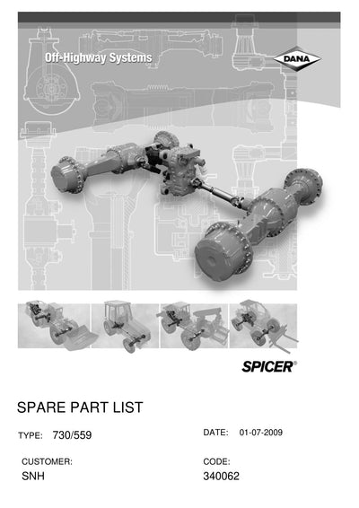 Dana Spicer 730/559 Front Axle Parts Catalog for Tractor – cover