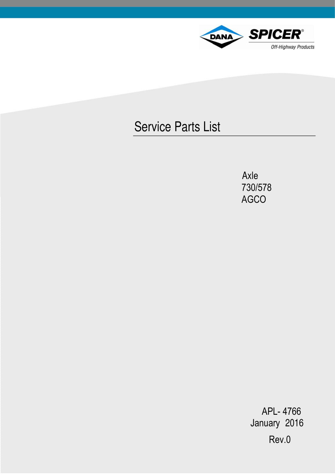 Dana Spicer 730/578 Front Axle Parts Catalog for AGCO Tractor – cover