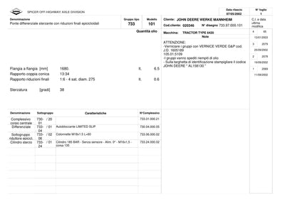 Dana Spicer 733/101 Front Axle Parts Catalog for John Deere 6420 Tractor (John Deere AL158130) – sample page 1