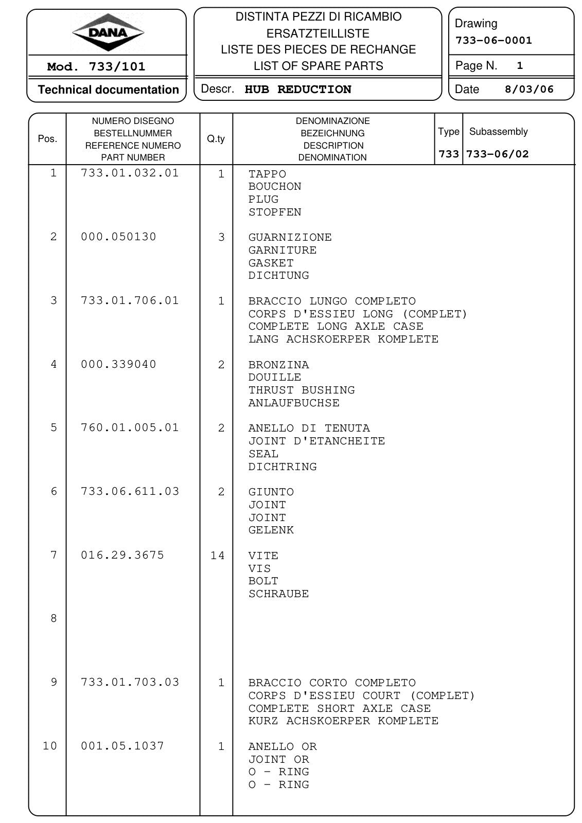Dana Spicer 733/101 Front Axle Parts Catalog for John Deere 6420 Tractor (John Deere AL158130) – sample page 2