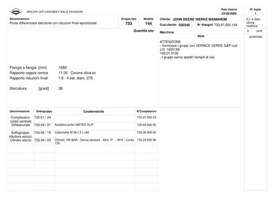 Dana Spicer 733/144 Front Axle Parts Catalog for John Deere Tractor – sample page 1