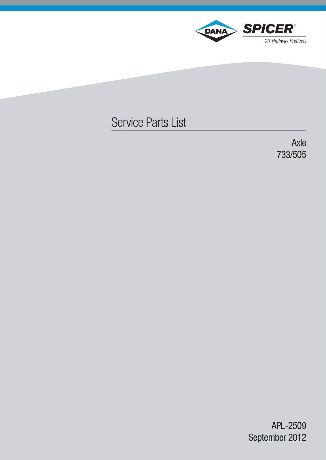 Dana Spicer 733/505 Front Axle Parts Catalog for Tractor – cover