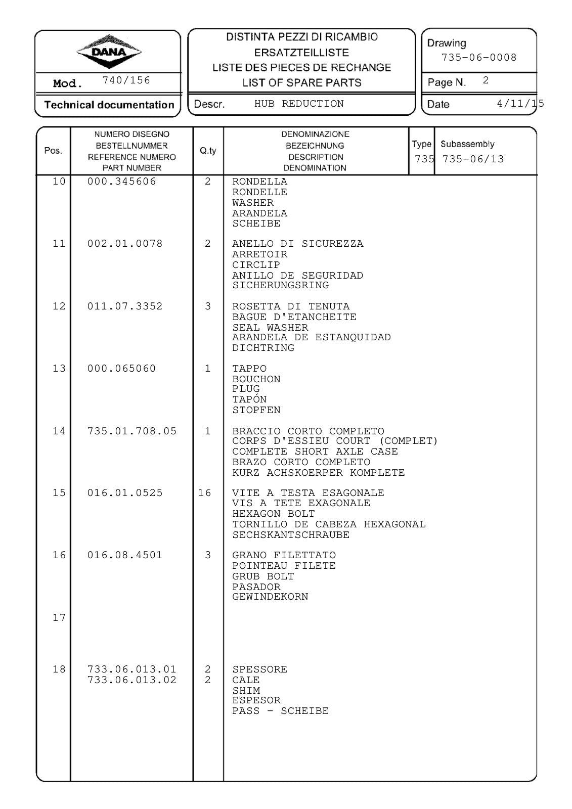 Dana Spicer 740/156 Front Axle Parts Catalog for Fendt Tractor – sample page 2