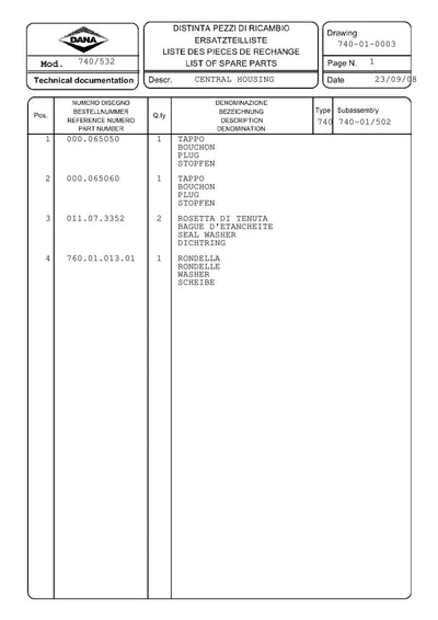 Dana Spicer 740/532 Front Axle Parts Catalog for Valtra Tractor – sample page 1