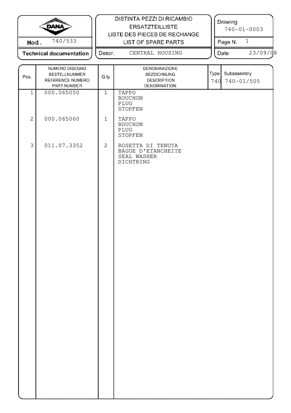 Dana Spicer 740/533 Front Axle Parts Catalog for Valtra Tractor – sample page 1