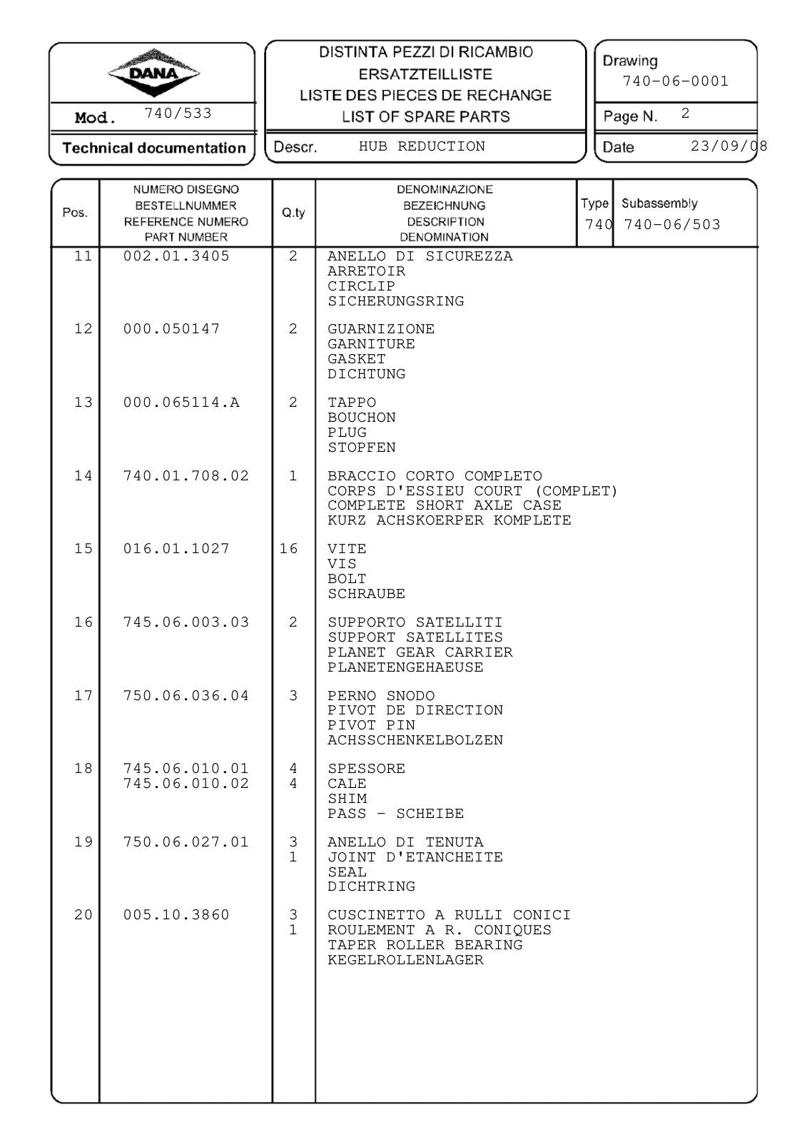 Dana Spicer 740/533 Front Axle Parts Catalog for Valtra Tractor – sample page 2