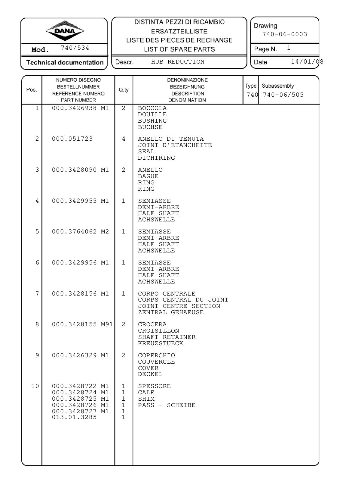 Dana Spicer 740/534 Front Axle Parts Catalog for Landini Tractor – sample page 2