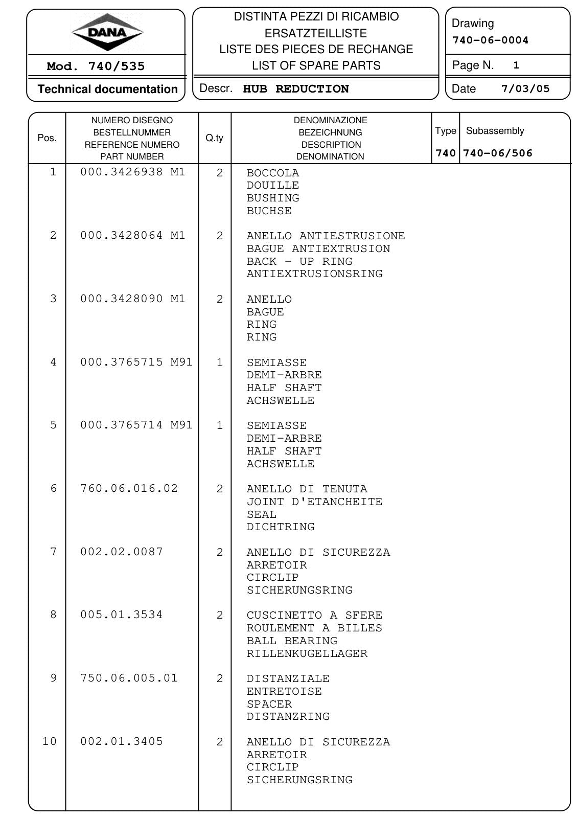 Dana Spicer 740/535 Front Axle Parts Catalog for Landini Tractor – sample page 2