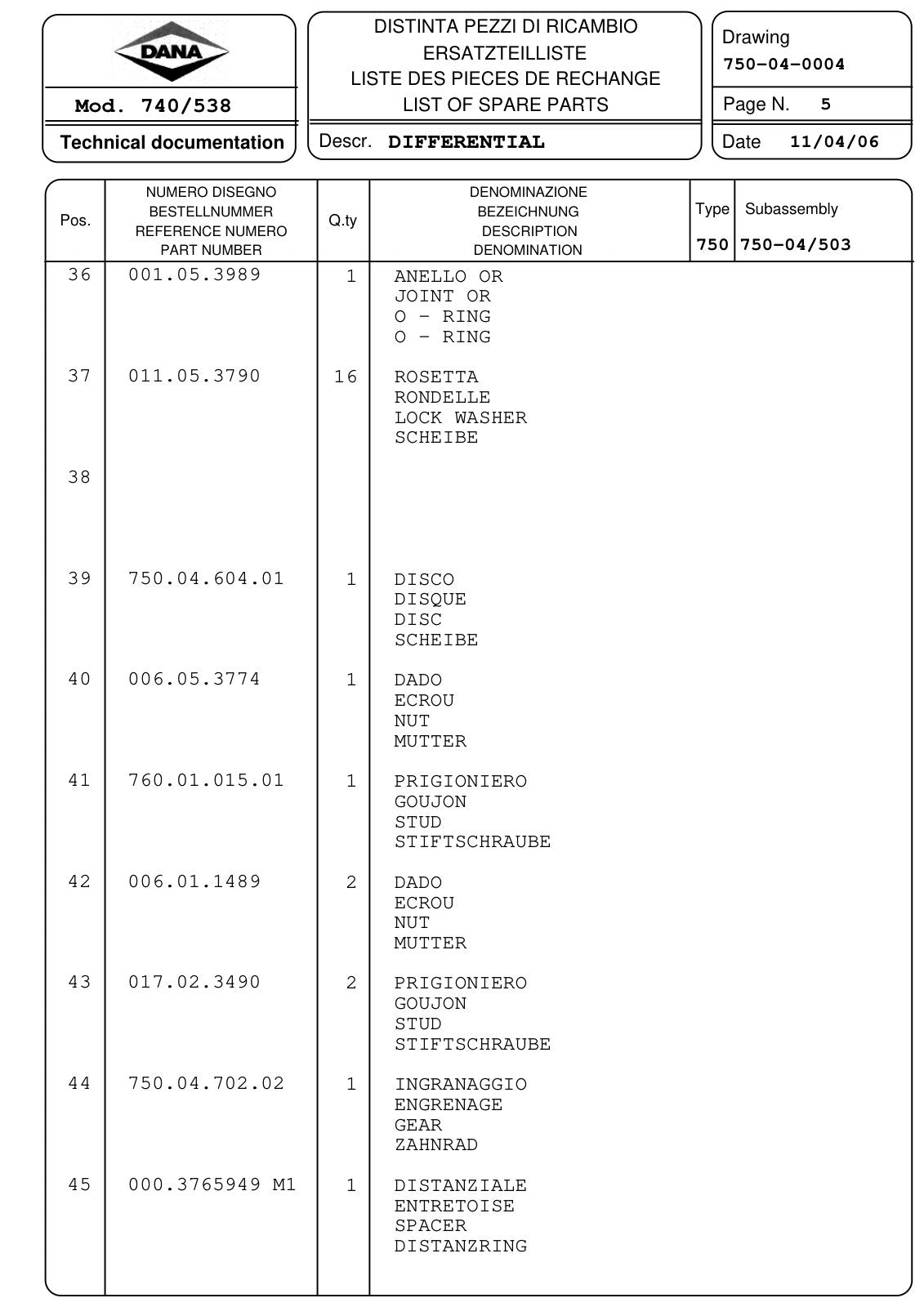 Dana Spicer 740/538 Front Axle Parts Catalog for Massey Ferguson Tractor – sample page 2