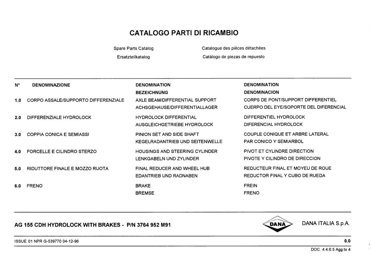 Dana Spicer 740/550 Front Axle Parts Catalog for Landini Tractor – cover
