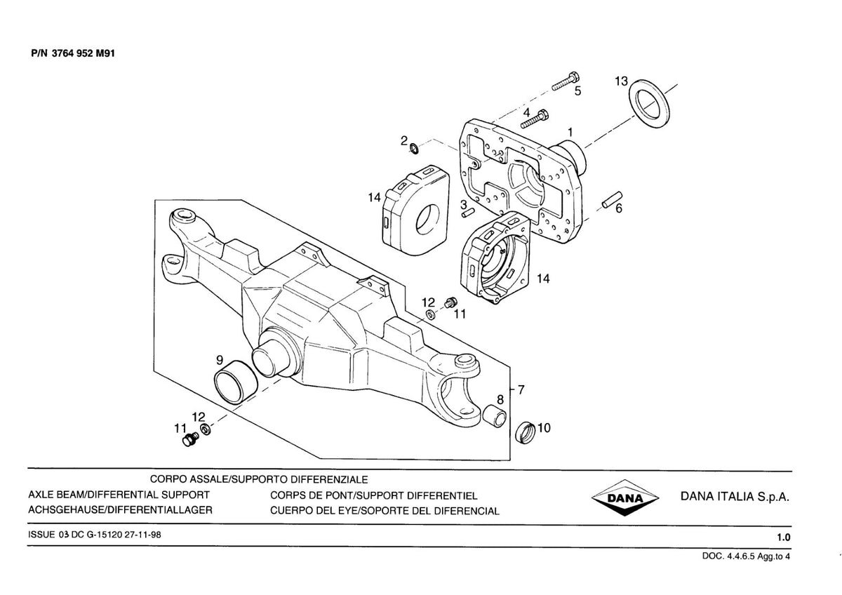Dana Spicer 740/550 Front Axle Parts Catalog for Landini Tractor – sample page 1