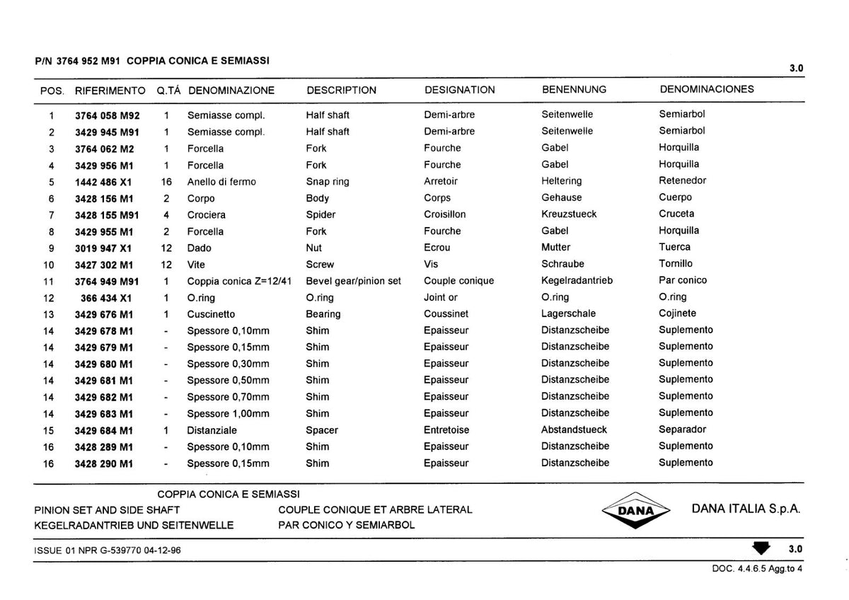 Dana Spicer 740/550 Front Axle Parts Catalog for Landini Tractor – sample page 2