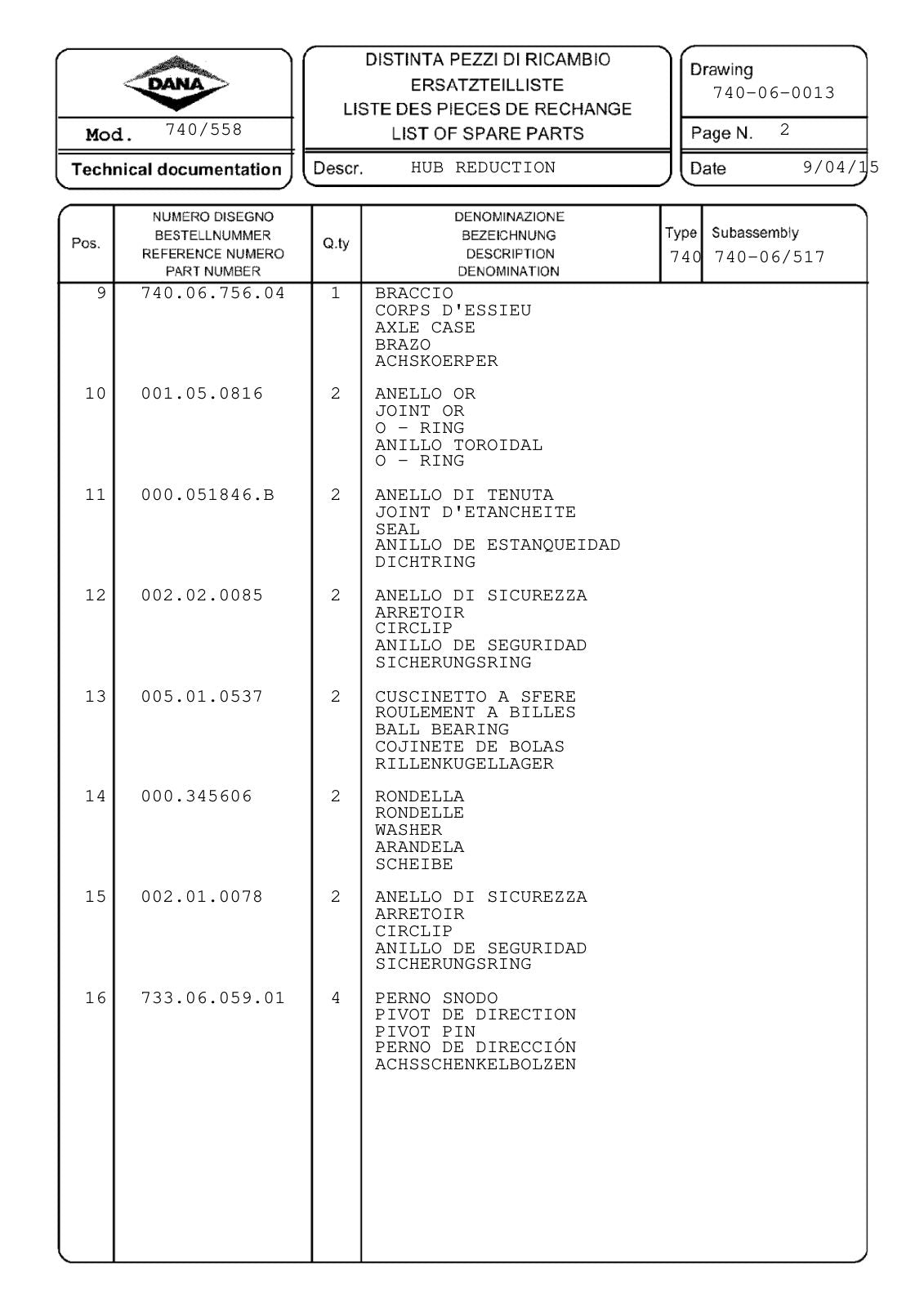 Dana Spicer 740/558 Front Axle Parts Catalog for Valtra Tractor – sample page 2