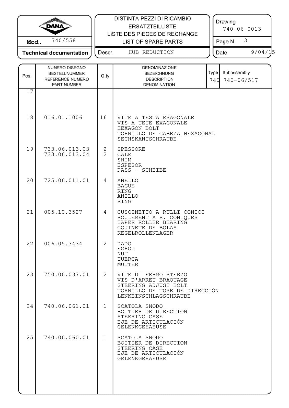 Dana Spicer 740/558 Front Axle Parts Catalog for Valtra Tractor – sample page 3