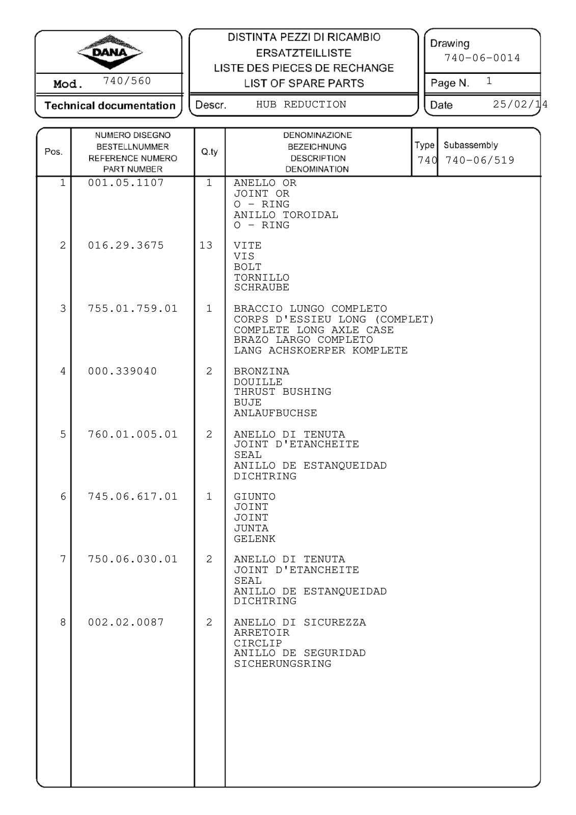 Dana Spicer 740/560 Front Axle Parts Catalog for Valtra Tractor – sample page 2