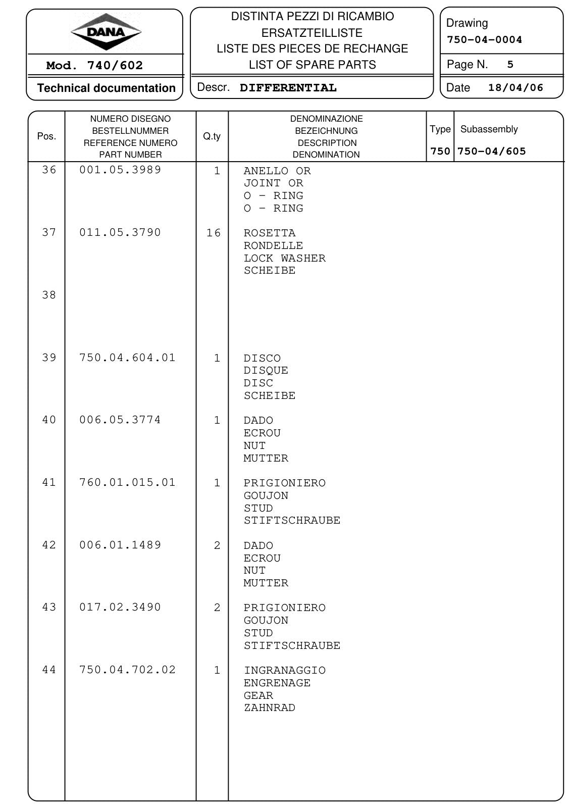 Dana Spicer 740/602 Front Axle Parts Catalog for Massey Ferguson Tractor – sample page 2