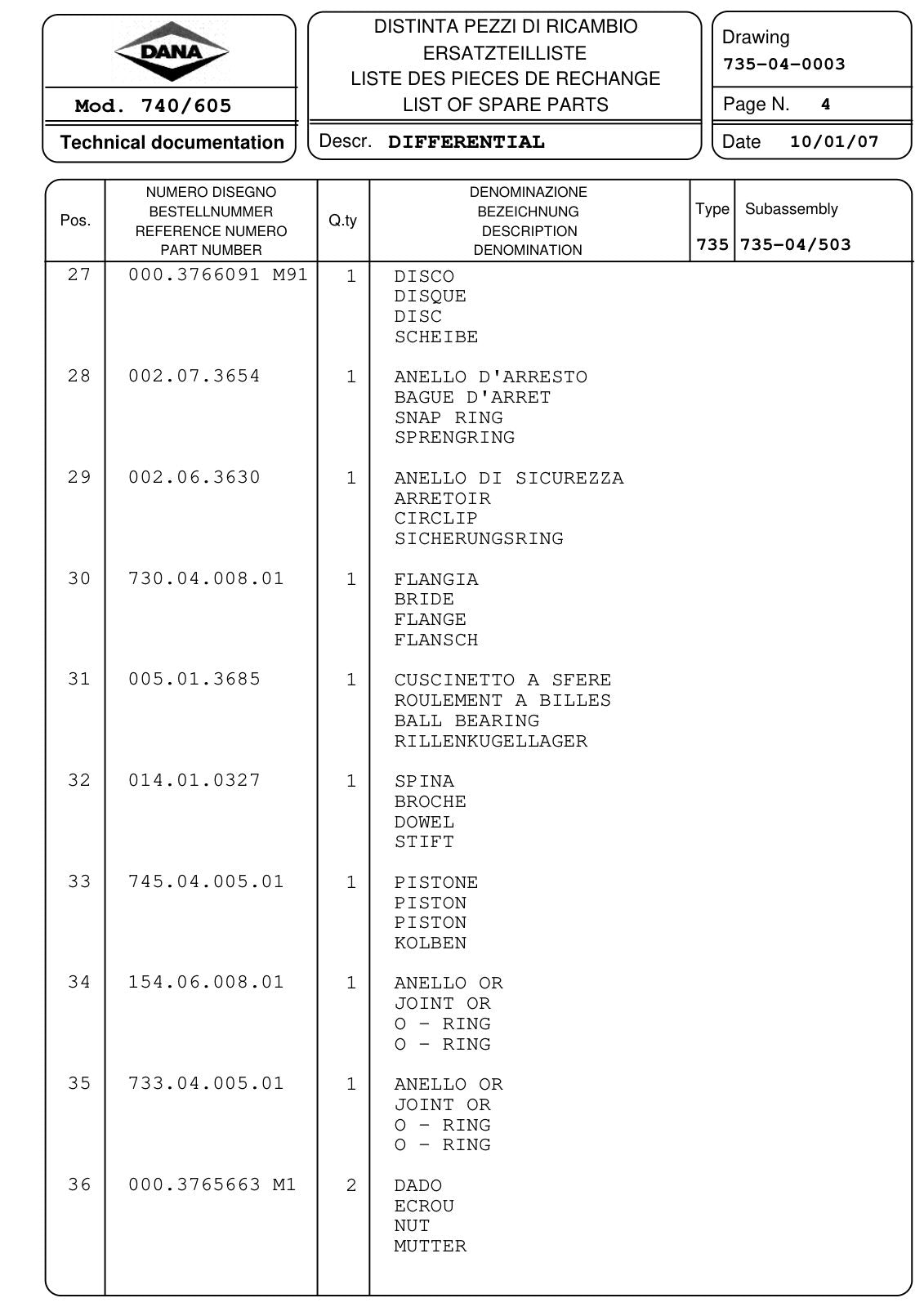 Dana Spicer 740/605 Front Axle Parts Catalog for Massey Ferguson Tractor – sample page 2