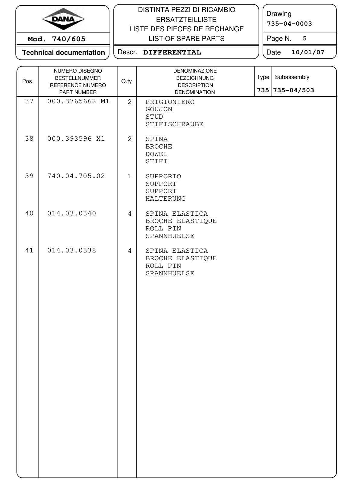 Dana Spicer 740/605 Front Axle Parts Catalog for Massey Ferguson Tractor – sample page 3