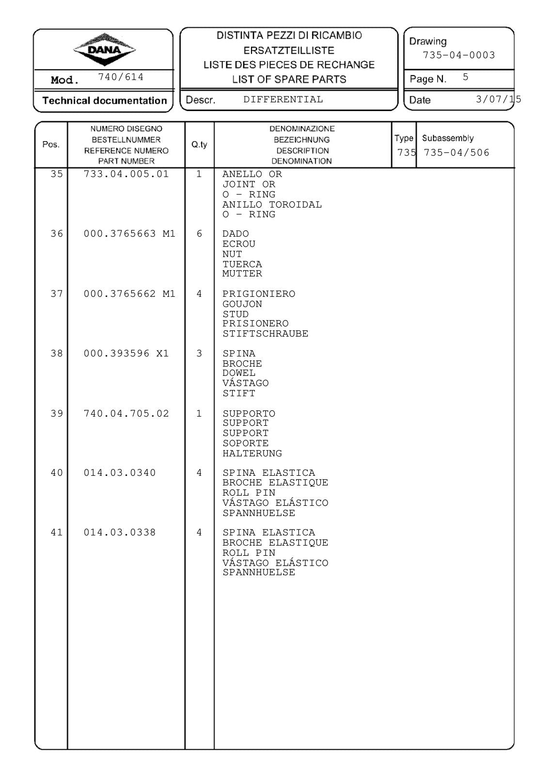Dana Spicer 740/614 Front Axle Parts Catalog for AGCO Tractor – sample page 2