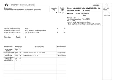 Dana Spicer 745/130 Front Axle Parts Catalog for Fendt FAVORIT 700 (180 HP ) Tractor – sample page 1