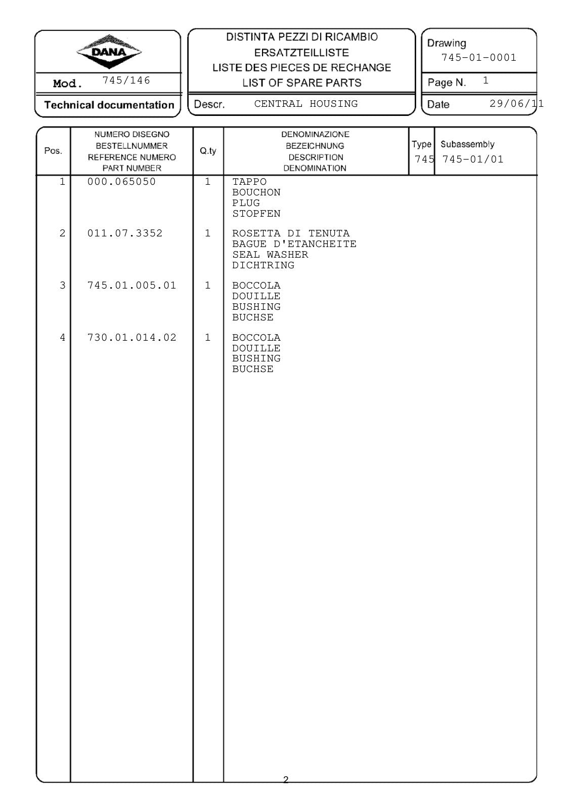 Dana Spicer 745/146 Front Axle Parts Catalog for Fendt Tractor – sample page 1