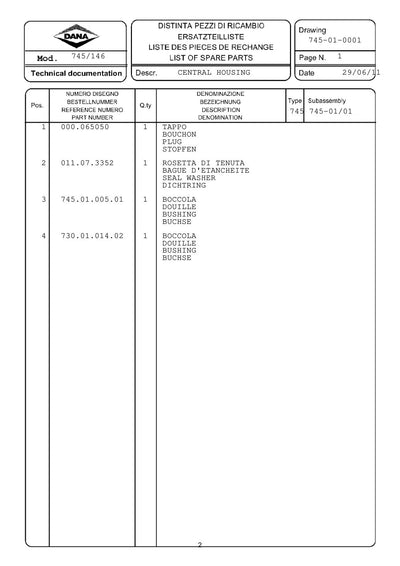 Dana Spicer 745/146 Front Axle Parts Catalog for Fendt Tractor – sample page 1