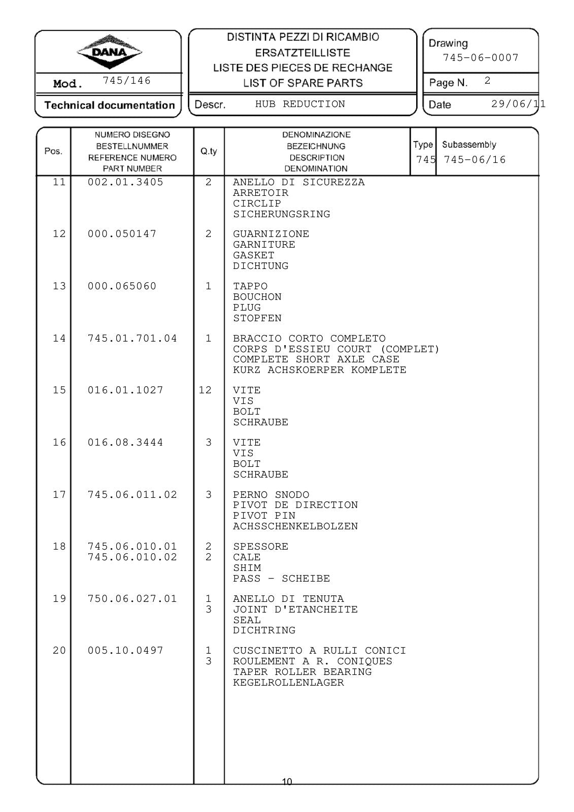 Dana Spicer 745/146 Front Axle Parts Catalog for Fendt Tractor – sample page 2
