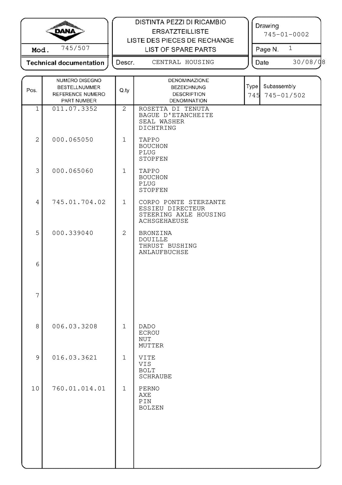 Dana Spicer 745/507 Front Axle Parts Catalog for Claas Tractor – sample page 1
