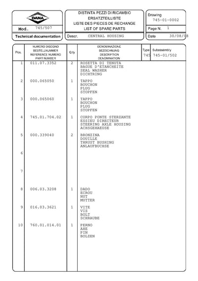 Dana Spicer 745/507 Front Axle Parts Catalog for Claas Tractor – sample page 1