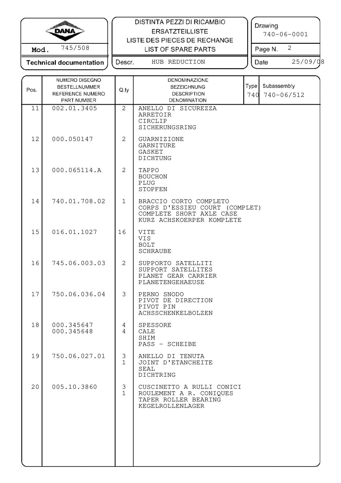 Dana Spicer 745/508 Front Axle Parts Catalog for Valtra Tractor – sample page 2