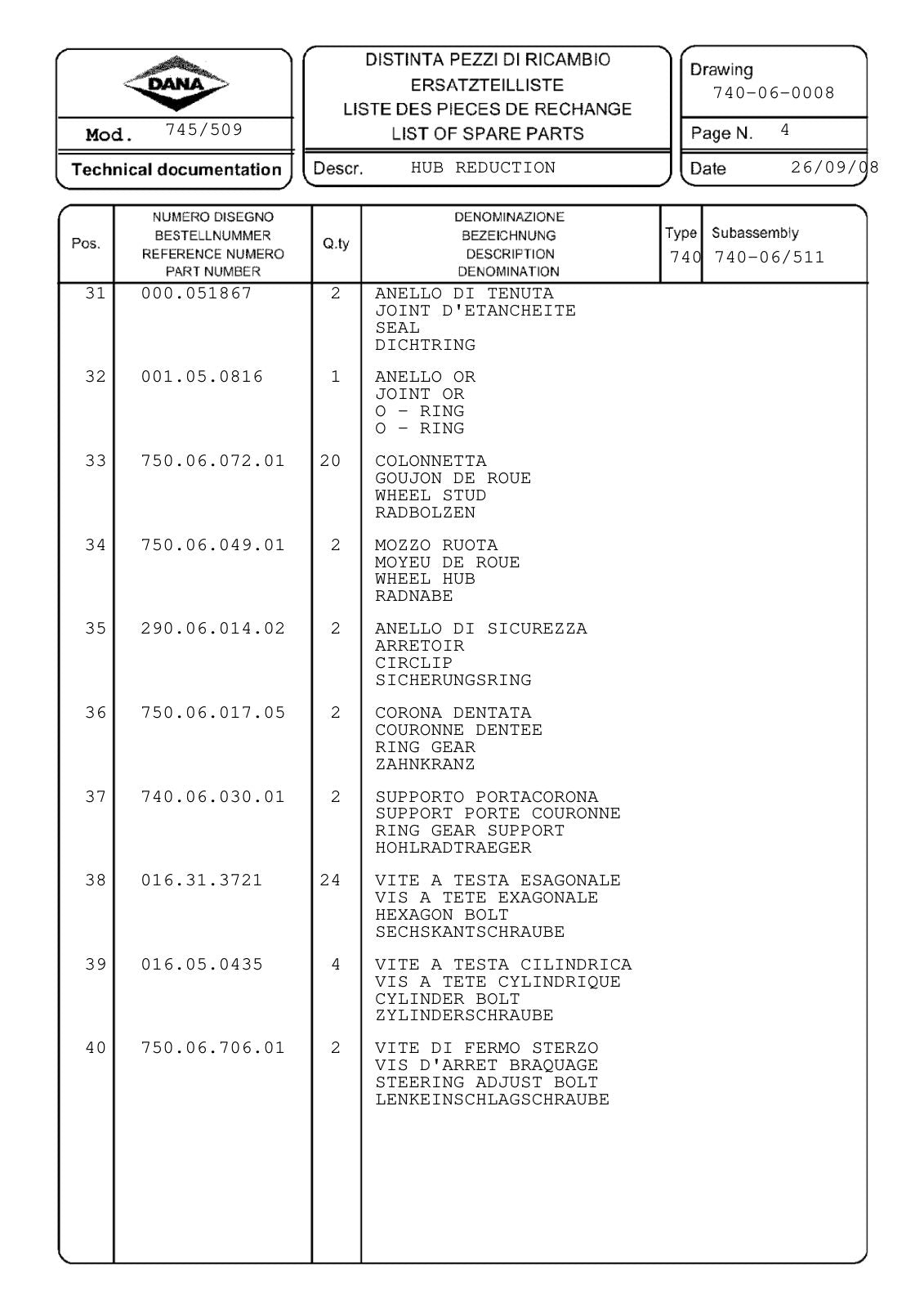 Dana Spicer 745/509 Front Axle Parts Catalog for Valtra Tractor – sample page 2