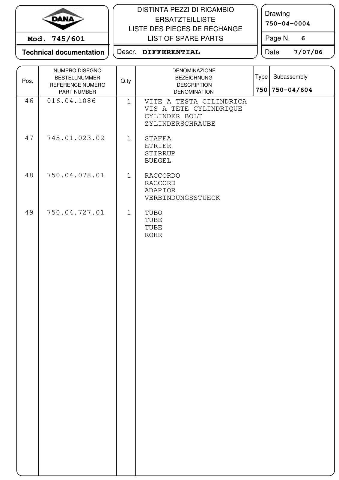 Dana Spicer 745/601 Front Axle Parts Catalog for Massey Ferguson Tractor – sample page 3