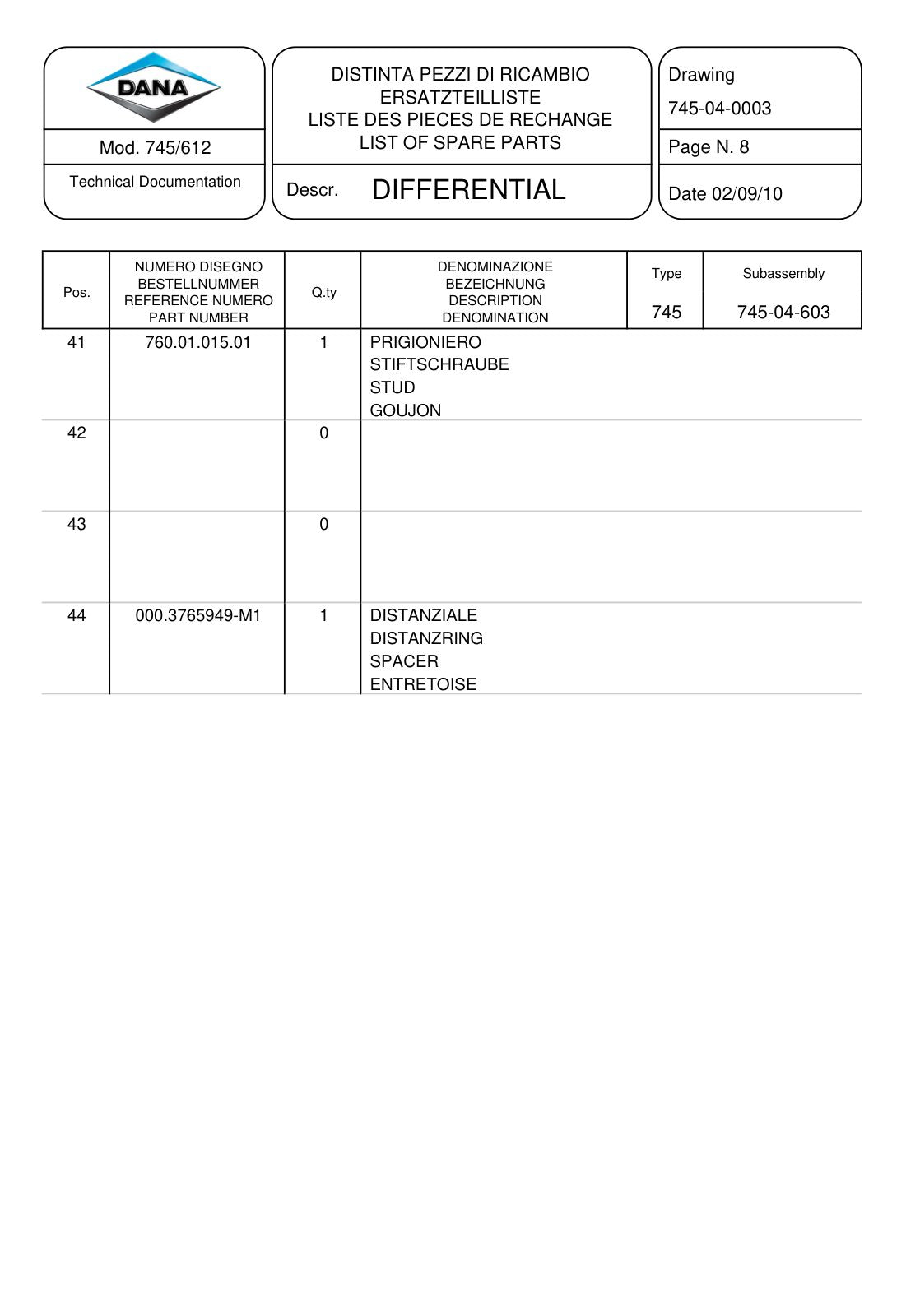 Dana Spicer 745/612 Front Axle Parts Catalog for Claas Tractor – sample page 3