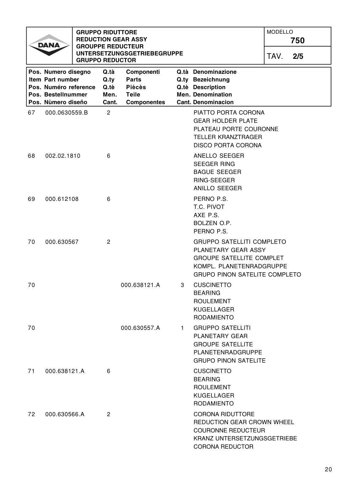 Dana Spicer 750/100 Front Axle Parts Catalog for SDF Tractor – sample page 2