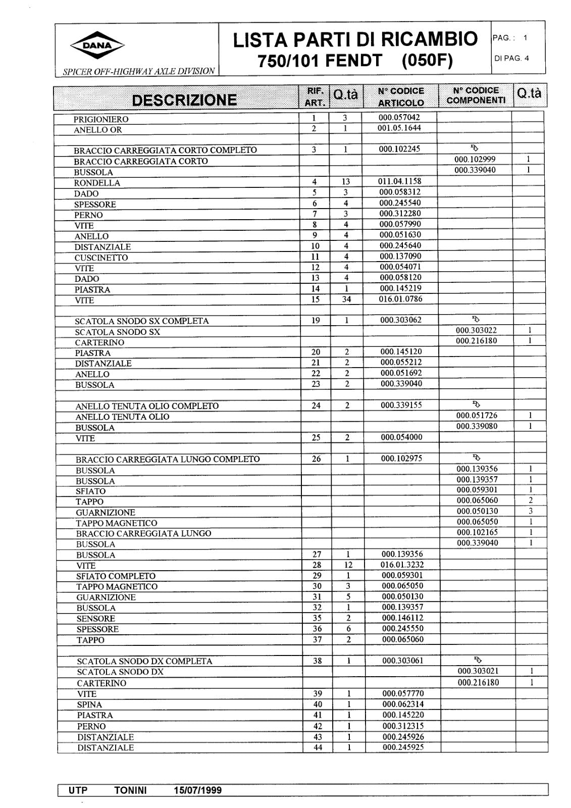Dana Spicer 750/101 Front Axle Parts Catalog for Fendt Tractor – cover