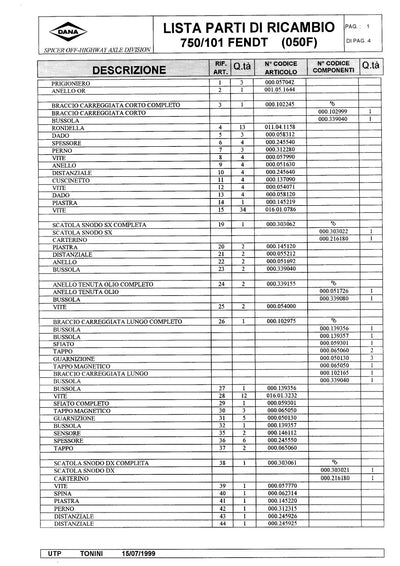 Dana Spicer 750/101 Front Axle Parts Catalog for Fendt Tractor – cover