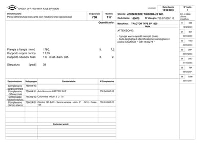 Dana Spicer 750/117 Front Axle Parts Catalog for John Deere SP 1800 Tractor – sample page 1