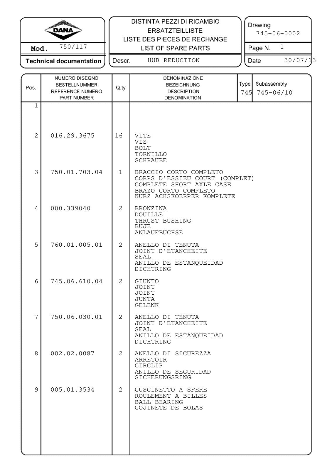 Dana Spicer 750/117 Front Axle Parts Catalog for John Deere SP 1800 Tractor – sample page 2