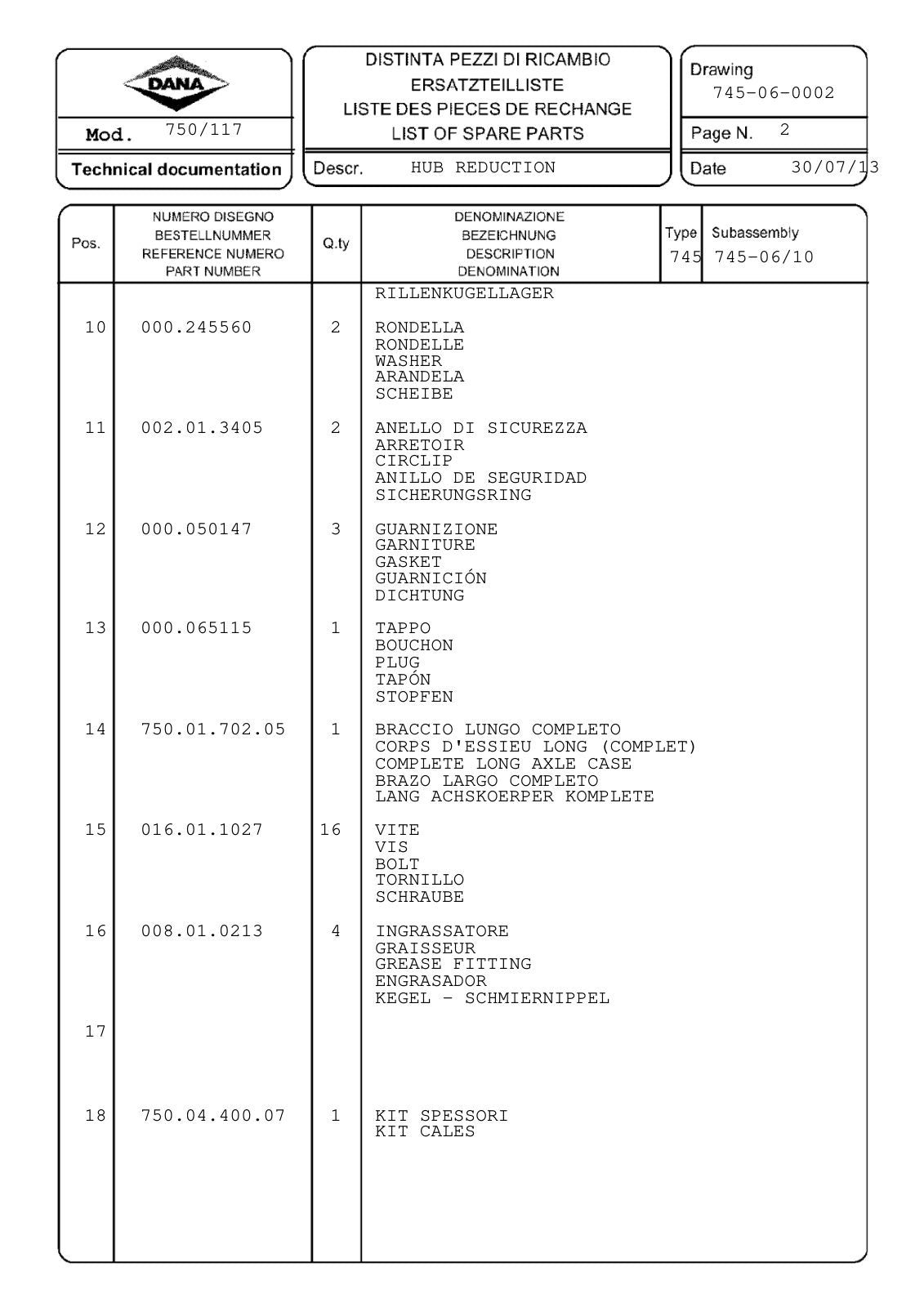 Dana Spicer 750/117 Front Axle Parts Catalog for John Deere SP 1800 Tractor – sample page 3