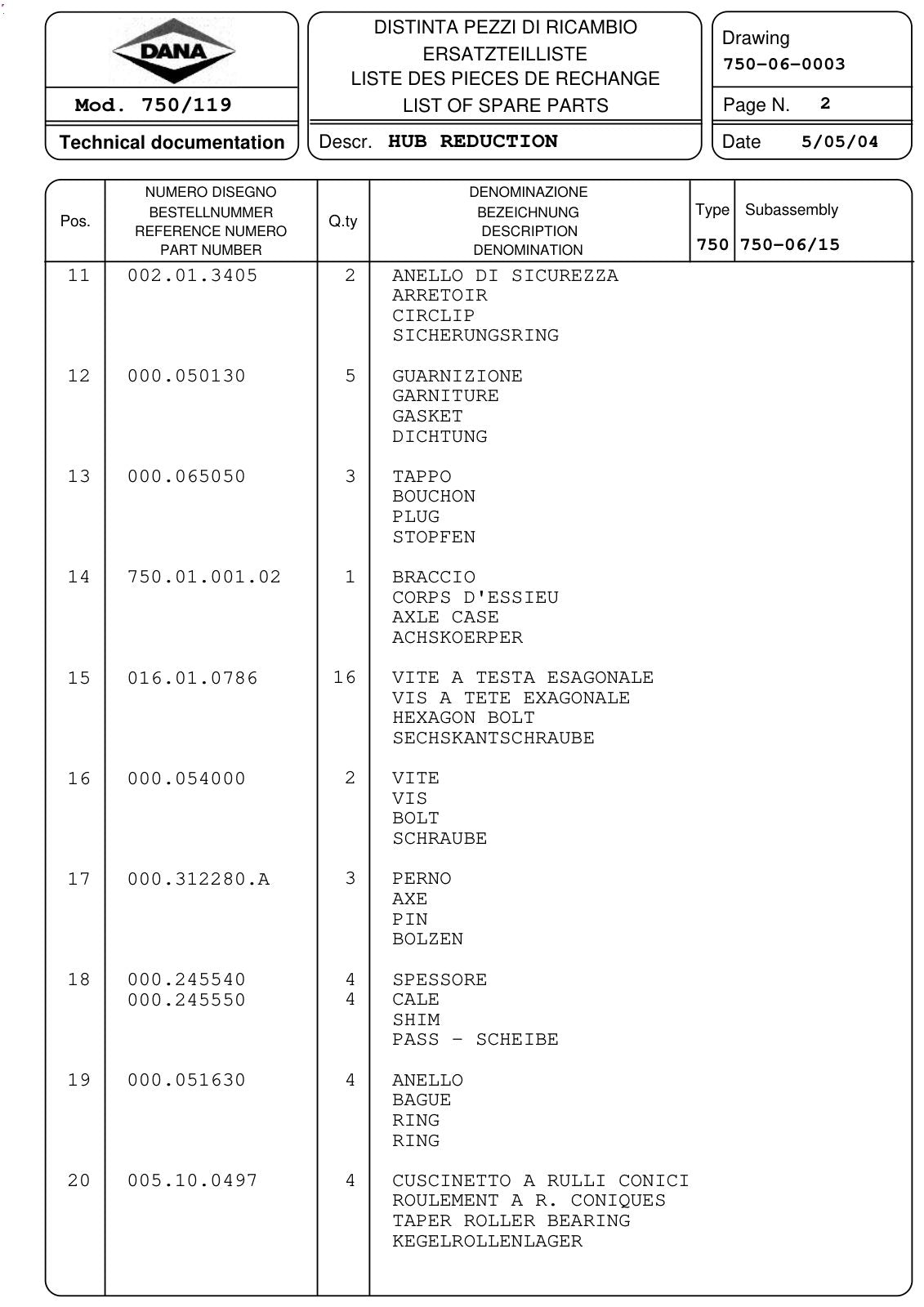 Dana Spicer 750/119 Front Axle Parts Catalog for Renault Tractor – sample page 2