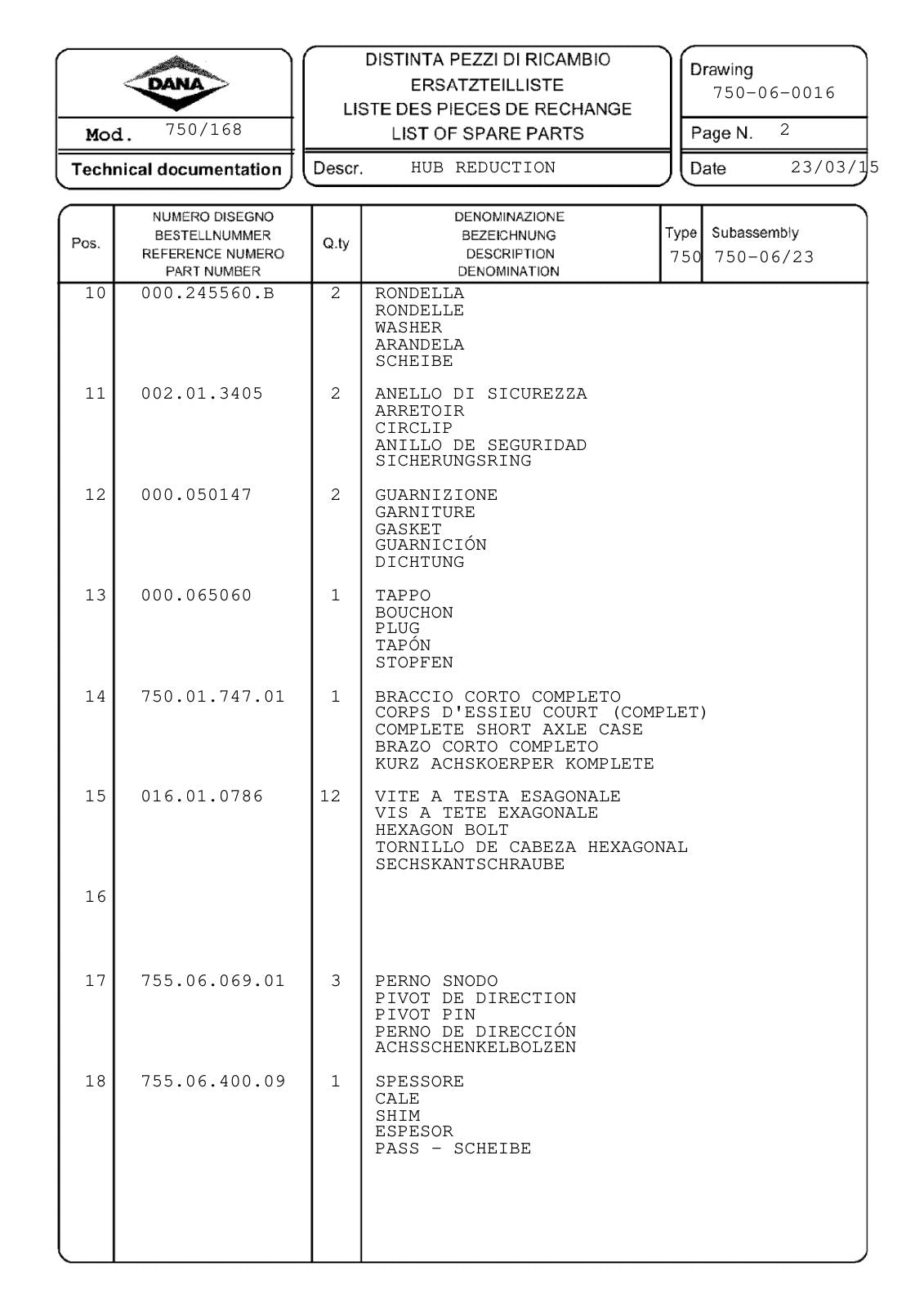 Dana Spicer 750/168 Front Axle Parts Catalog for Fendt Tractor – sample page 2