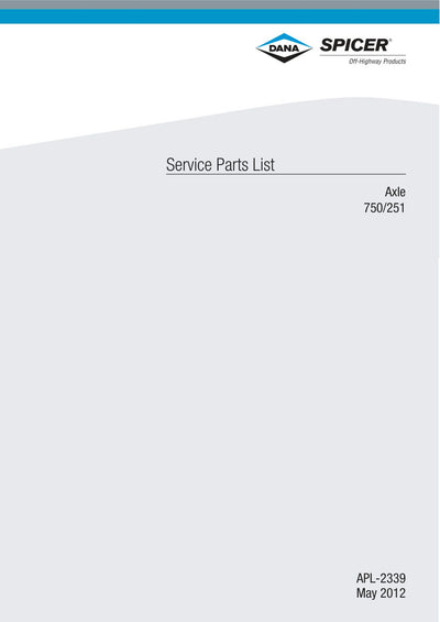Dana Spicer 750/251 Front Axle Parts Catalog for John Deere Tractor – cover