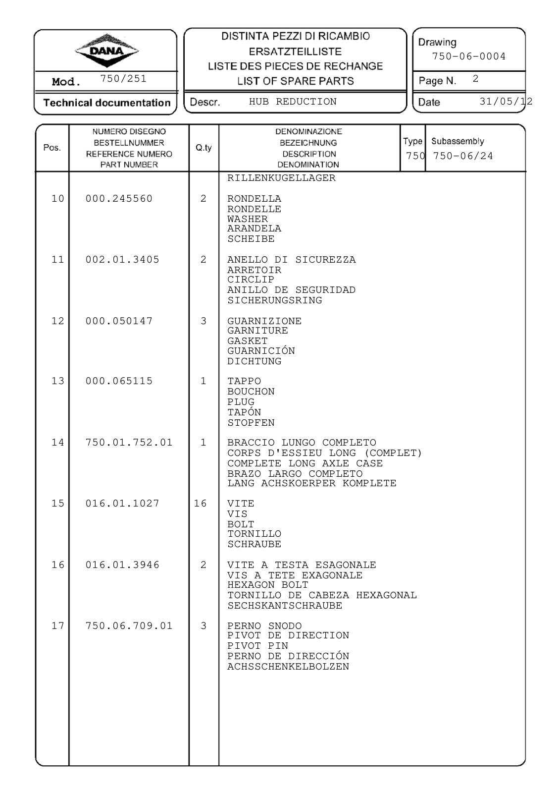 Dana Spicer 750/251 Front Axle Parts Catalog for John Deere Tractor – sample page 2