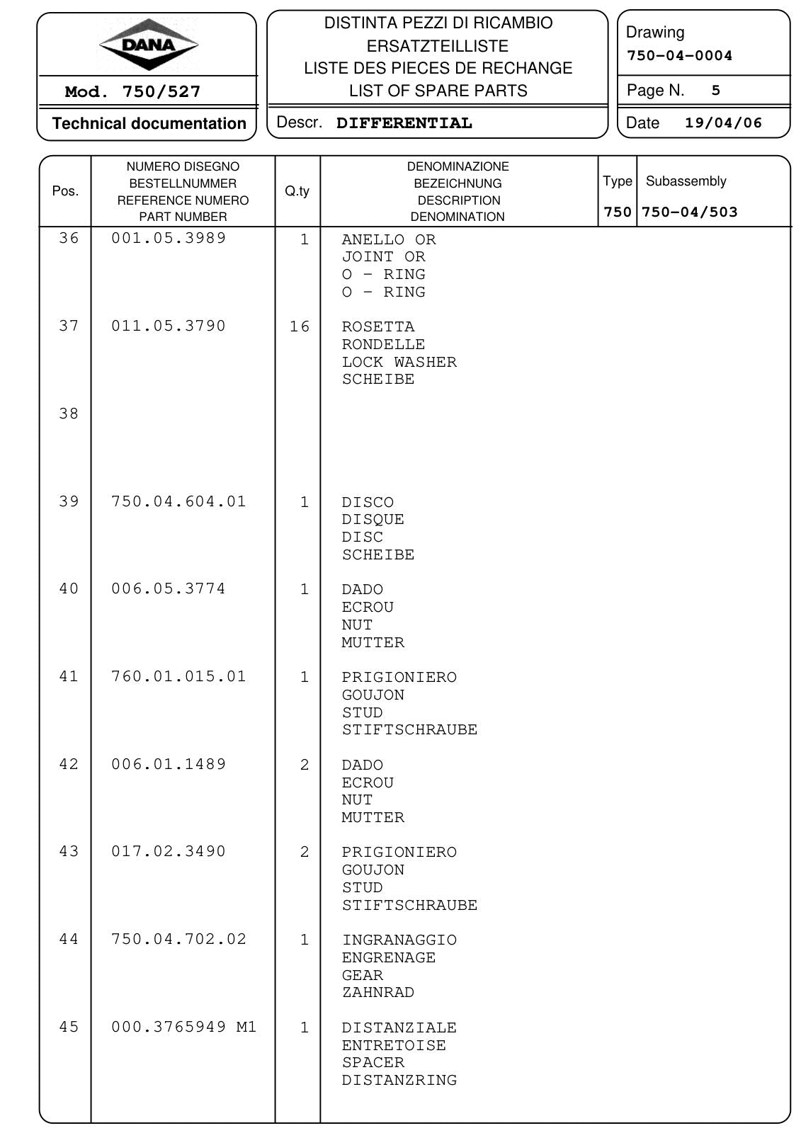 Dana Spicer 750/527 Front Axle Parts Catalog for Massey Ferguson Tractor – sample page 2